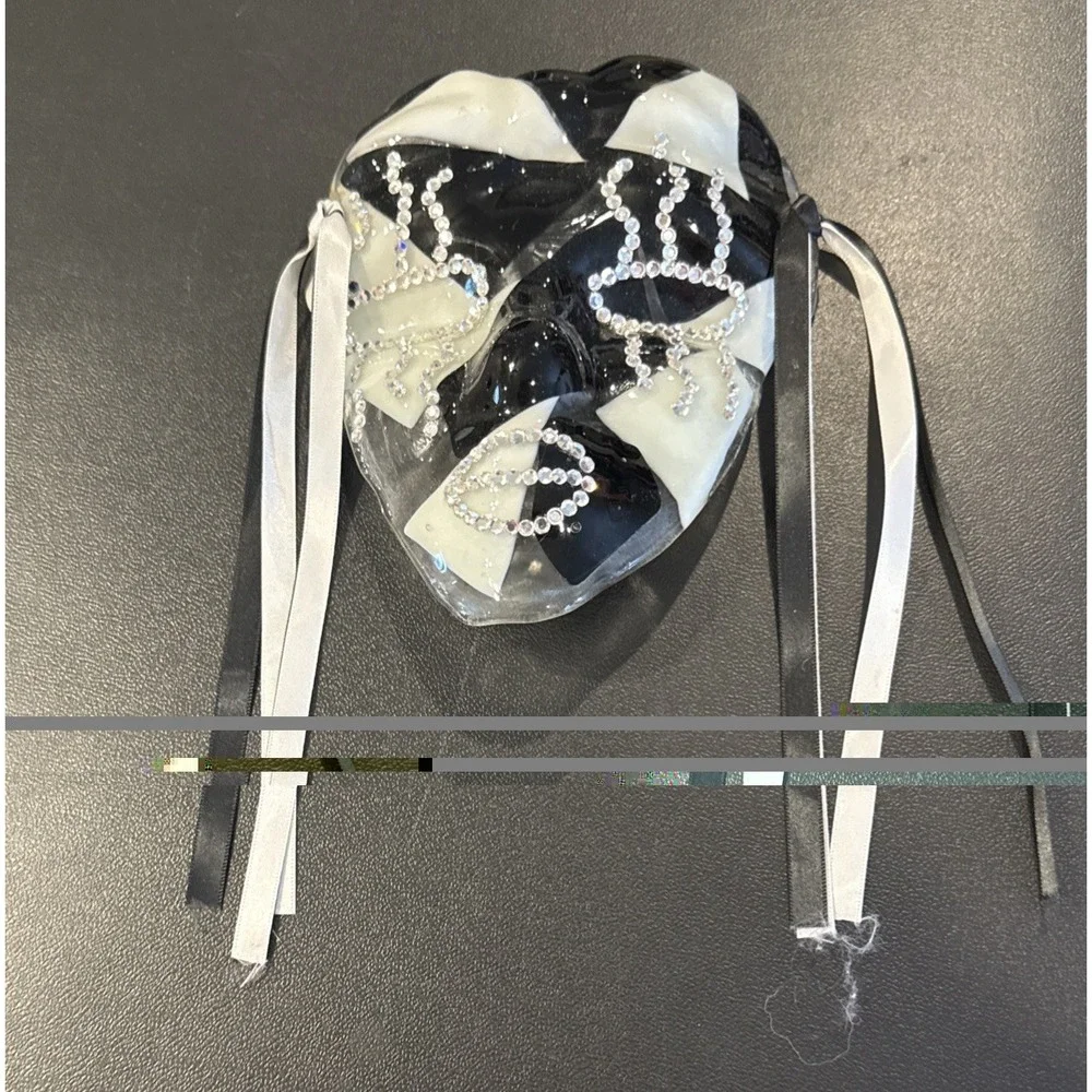 Black White Rhinestone‎ Ribbon Mask Mardi Gras Wall Hanging Art Deco Decor